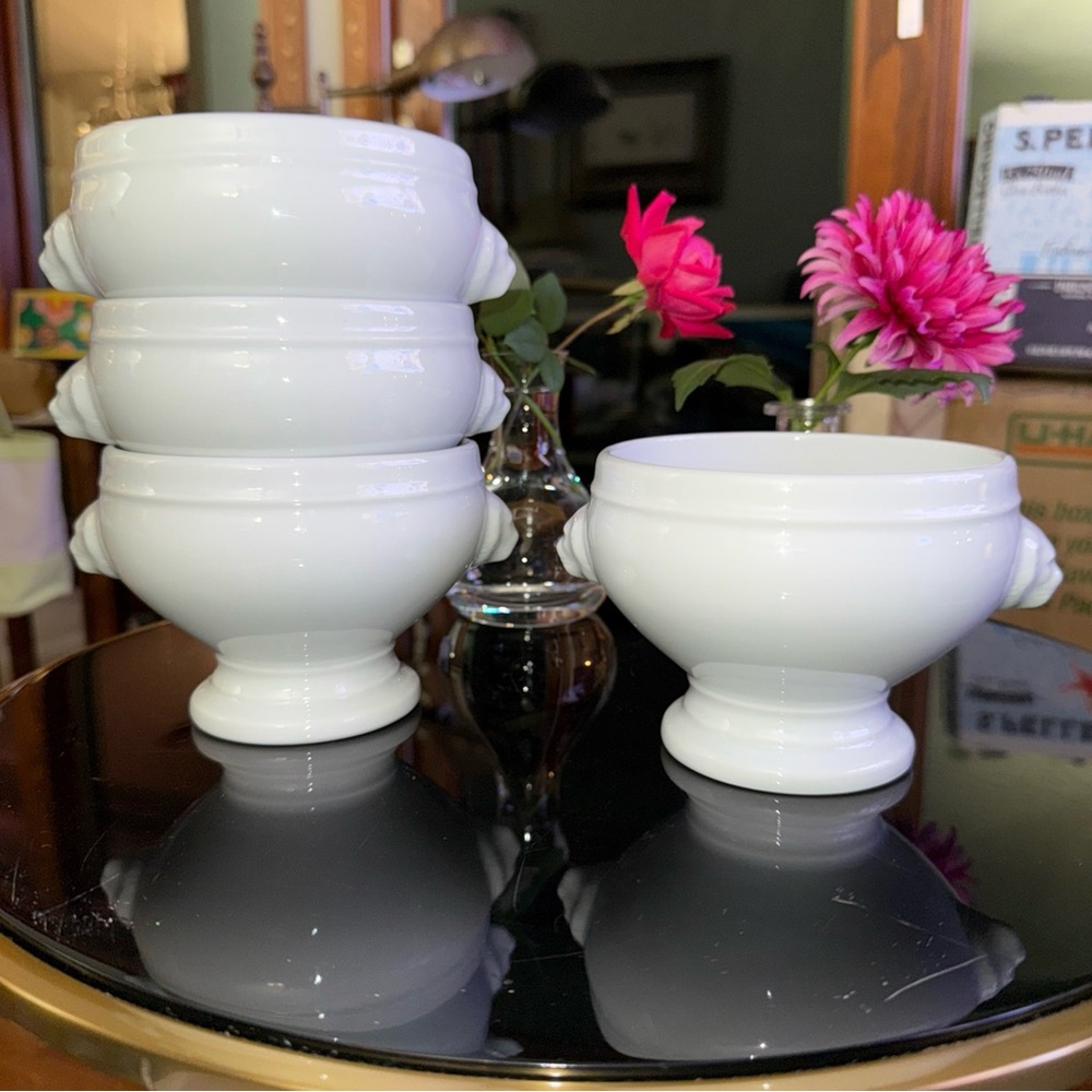 Williams Sonoma APILCO Porcelain Lion’s Head FRANCE Elegant Soup Bowl Set/ 4